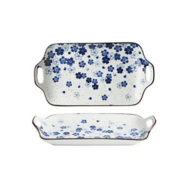 Imagem de Prato de macarrão chinês feito à mão cerâmica prato de jantar duplo isolado grande retangular de peixe cozido no vapor 30 cm pratos de jantar de porcelana oval (cor: C)