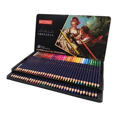 Imagem de Wemay Conjunto profissional de lápis de aquarela NYONI 12/24/36/48/72/100 Lápis de cor solúveis em água com pincel e caixa de metal Material para arte para crianças Estudantes Artistas Adultos para