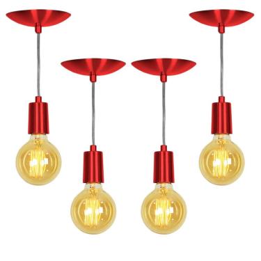 Imagem de Kit 4 Pendente Tubo Cilindro Alumínio Cereja com Lampada
