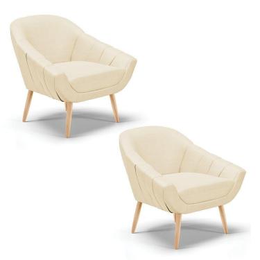 Imagem de Kit 02 Poltronas Giovana Veludo Off White Luxo Natural