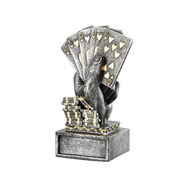 Imagem de baralho segurando estátua, troféu cartas jogo ouro 11,5 cm, troféu resina troféu mão presente, Royal Flush, Texas Hold'em