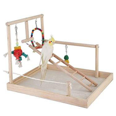 Imagem de KIZQYN Gaiolas de pássaros Rack de papagaio de treinamento de madeira Rack de pássaros Starling Xuanfeng pequeno sol gaiola de pássaro rack com escada de brinquedo local de entretenimento gaiola de voo (Cor: A)