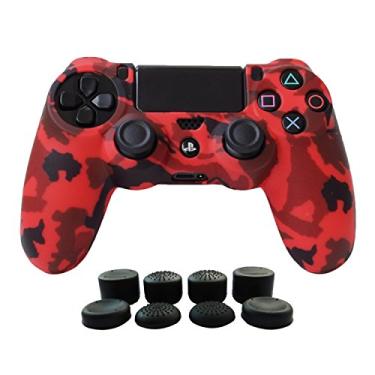 Imagem de Hikfly Silicone Gel Controller Cover Skin Protector Compatible with Sony PlayStation 4 PS4/PS4 Slim/PS4 Pro Controller (1X Camouflage Cover with 8 x FPS Pro Thumb Grip Caps)(Red)