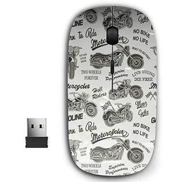 Imagem de Mouse sem fio USB ergonômico portátil 2,4 G para PC, laptop, computador, notebook com nano receptor (silhueta de motocicleta)