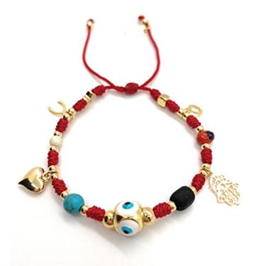 Imagem de Pingente de boa sorte com proteção total e olho turco pulseira de corda vermelha para mulheres e meninas, Medium-Large, Corda, Sem pedra preciosa