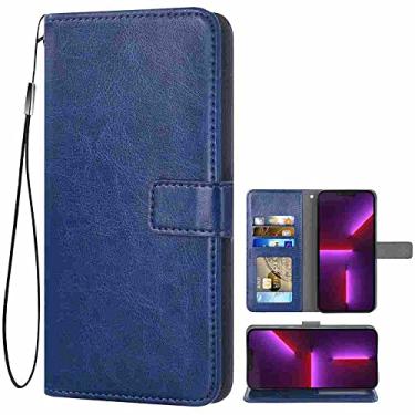 Imagem de DIIGON Capa de telefone carteira Folio capa para LG K350N, capa de couro PU premium slim fit para K350N, 1 slot de moldura para foto, confortável, azul