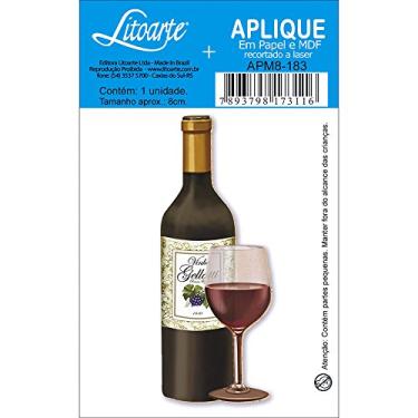 Imagem de Aplique MDF e Papel Litoarte 8 cm - Modelo APM8-183 Garrafa de Vinho