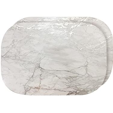 Imagem de Dainty Home Jogo americano de mesa de jantar resistente ao calor de cortiça grossa de granito laminado, conjunto de 2, 30,5 x 45,7 cm, oval, prata marmorizada, 2 unidades