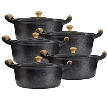 Imagem de Jogo 5 Panela Alumínio Fundido Craqueada Caçarola Preto 14 ao 22 cm