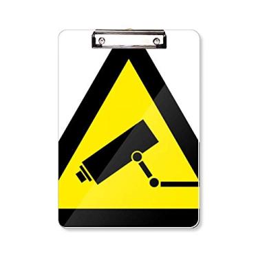 Imagem de Símbolo de aviso amarelo preto monitor câmera triângulo prancheta pasta placa de apoio A4