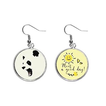 Imagem de Brinco Panda preto branco boca aberta bloco de cores gota sol flor brincos joias moda