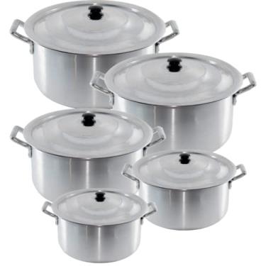 Imagem de Kit 5 Caçarolas Em Alumínio Linha Hotel Industrial Nº 22 24 26 28 30 Jogo 5 Caçarola Panela Industrial Para o Dia a Dia Praticas Cozinhe em Grandes Quantidades Ideal Para Hotel Cozinha Industrial