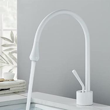 Imagem de Torneira de lavatório de banheiro ouro escovado bica de alavanca única latão misturador quente frio torneira de pia de água, branco curto, tamanho único