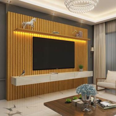 Imagem de Home para TV Ripado com LED Nobre Clean 230 Naturale Off White - Gelius