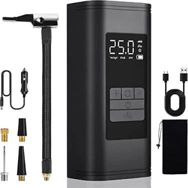 Imagem de Compressor De Ar Portátil Inflador De Pneus Para Carro Com Manômetro Digital Luz LED Bomba De Ar Elétrica Mini-recarregável