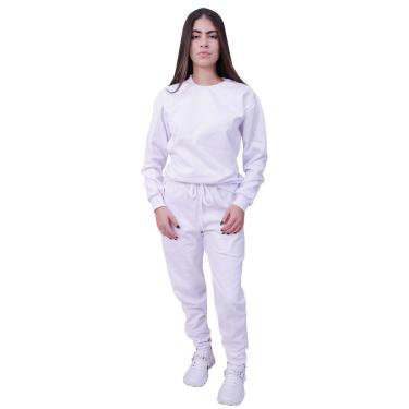 Imagem de Conjunto Moletom Plus Size Liso Fechado Branco-Feminino