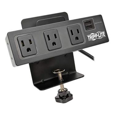 Imagem de Tripp Lite 3 Tira De Energia Do Protetor De Surto De Saída Com Grampo De Mesa, 10Ft. Cord, 510 Joules, 2 Portas De Carregamento USB, 20K Seguro E (Tlp310Usbc) Preto 3 Tomadas + USB