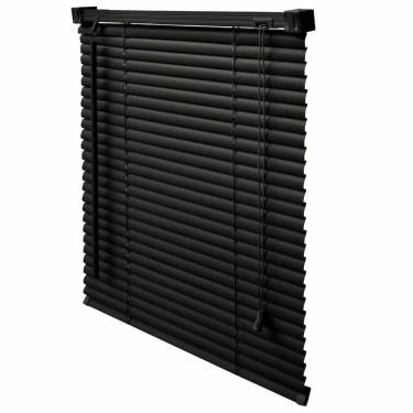 Imagem de Persiana Horizontal PVC Preta 140 (L) x 160 (A) Lâminas Resistentes Flexíveis C/ Kit de Instalação