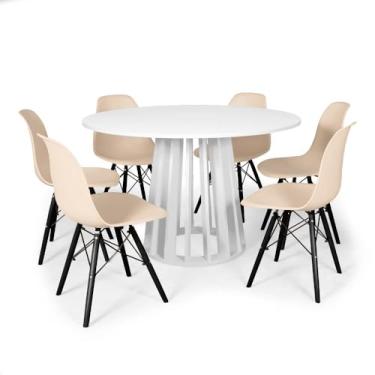 Imagem de Conjunto Mesa de Jantar Redonda Talia 120cm Branca com 6 Cadeiras Eames Eiffel Base Preta - Nude