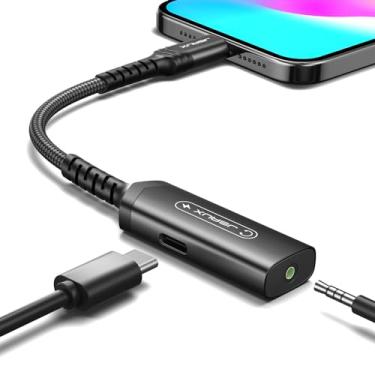 Imagem de JSAUX USB C para fone de ouvido e adaptador de carregador de 3,5 mm, entrada de microfone auxiliar 2 em 1 com fones de ouvido de carregamento rápido PD 60W, compatível com iPhone 15 Pro Max/15 Pro/15