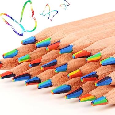 Imagem de ThEast 30 lápis arco-íris 7 em 1 para crianças, lápis multicoloridos para adultos, sacos de brindes, lembrancinhas de festa arco-íris, pré-afiados