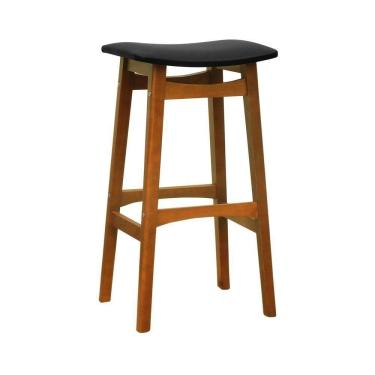 Imagem de Banco Alto Confort Madeira Maciça Assento Anatômico - Amêndoa Estofado Corano Preto