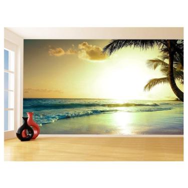 Imagem de Papel De Parede 3D Praia Mar Coqueiros Céu Sol 3,5M Npr337