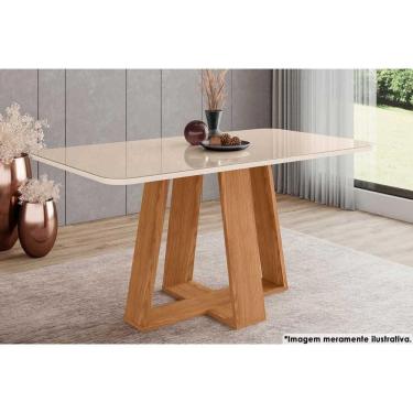 Imagem de Mesa de Sala Jantar Lins SC92 c/Tampo Madeirado Vidro Curvo 160x90cm Nature/Off White - Henn