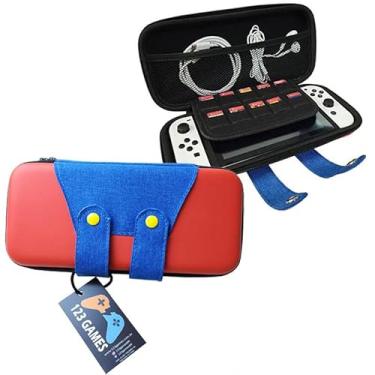 Imagem de Case Compatível com Nintendo Switch OLED V1 V2 Estilo Macacão Mário Vermelho e Azul Estojo Bolsa De Mão