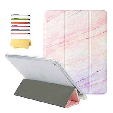 Imagem de UUcovers Capa para iPad 10.2 9ª/8ª/7ª geração (2021/2020/2019), iPad Air 3 (10,5 polegadas) 3ª geração e Pro 10,5 dobras, capa traseira de TPU transparente com suporte para lápis Auto despertar/hibernar, mármore roxo
