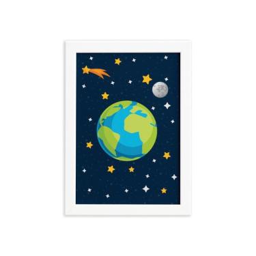 Imagem de Quadro Decorativo Infantil Sistema Solar Terra 33x43cm Moldura Branca 