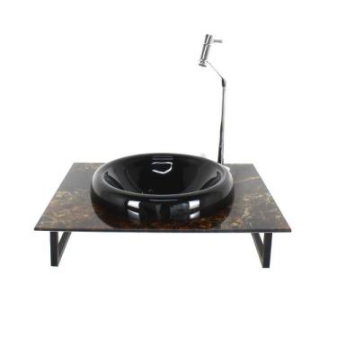 Imagem de Gabinete de vidro banheiro 50cm com bancada marmorizada marmore impera