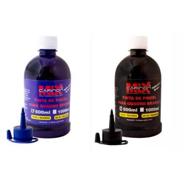 Imagem de Kit 2 tintas de marcador de quadro branco 500ml azul e preto - Carinon