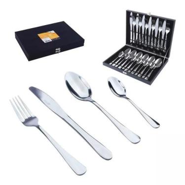 Imagem de Kit faqueiro maleta premium 24 peças conjunto talheres inox estojo mad
