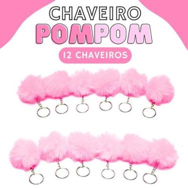 Imagem de Chaveiro Pompom Pelúcia Rosa Bebê - 70Mm Kit C/12 Unidades - Nybc