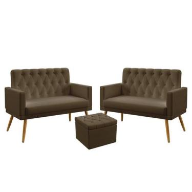 Imagem de 2 Poltronas Namoradeira Vega Com Rodapé E Capitonê Com Puff Quasar Sue