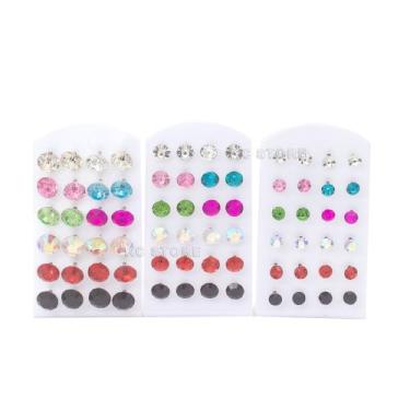 Imagem de Kit 12 Pares Brinco Trio  Ponto De Luz coloridos masculino feminino 6m