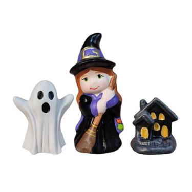 Imagem de Trio Bruxinha Fantasma E Casinha Mini Decoração Halloween - Decore Cas