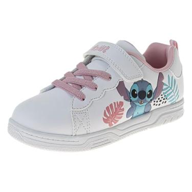 Imagem de Disney Tênis Lilo & Stitch com cadarço leve e respirável – Stitch para meninas e mulheres (tamanhos 11-4 crianças / 5-10 adultos), Branco, rosa, 15