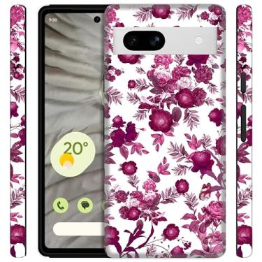 Imagem de GlamCase Capa para Google Pixel 7A 5G, Capa Pixel 7A - Estampa Floral Borgonha Rosa Impressão Camada Dupla Proteção Resistente [TPU + PC] Capa traseira de designer à prova de choque para Google Pixel