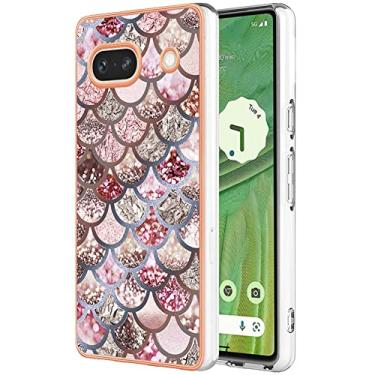 Imagem de Monwutong Capa de telefone de ajuste fino para Google Pixel 7A, capa moderna com estampa de mármore IMD brilhante para meninas, com proteção de tela e lente da câmera para Google Pixel 7A, escalas