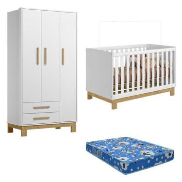 Imagem de Berço Americano 4315 Guarda Roupa 4340 Q Encanto Slim Branco Acetinado