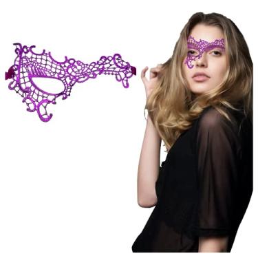 Imagem de Máscara de baile de máscaras feminina de renda para baile de máscaras, baile, festa veneziana, carnaval, dia das bruxas, Roxo fantasma, tamanho nico