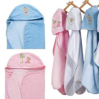 Imagem de Toalha de Banho Bebê com Capuz 100% Algodão 90cm x 70cm - Valetex, Azu