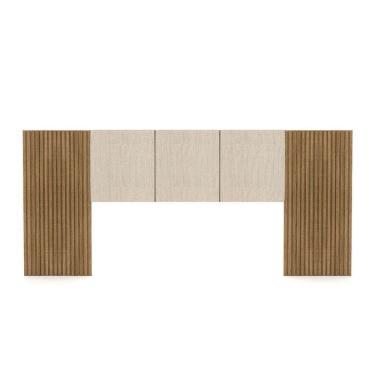 Imagem de Cabeceira Painel Casal Ripado Nature E Linho Bege Sevilha 273 Cm - Pallazio