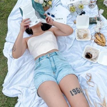 Imagem de Shorts Feminino Jeans Claro Casual Basico Blogueira Go Girl, 42, Azul 