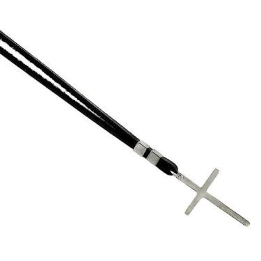 Imagem de Colar De Couro Masculino Cruz Prata - Gafeno Acessórios