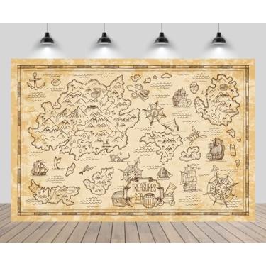 Imagem de CHNYWORK 2,1 m x 1,5 m de fundo de mapa do tesouro pirata vintage mapa ilha bússola tesouro mar aventura navegação fundo pirata viagem tema festa aniversário decoração cabine de fotos estúdios