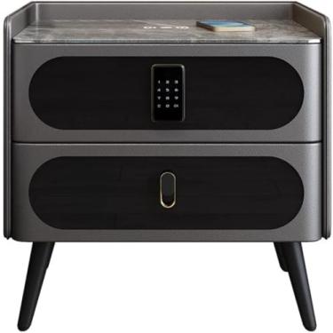Imagem de Mesa lateral com carregamento sem fio e trava de impressão digital, mesa de cabeceira inteligente com 2 gavetas, mesa de cabeceira com sistema de áudio oculto, armário para quartos, sala de estar, 40