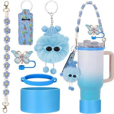 Imagem de 6 peças para acessórios Stanley Cup Tumbler 1,134 g, 850 g, compatível com Stanley Cup Tumbler alça de garrafa de água alça para transporte (azul)